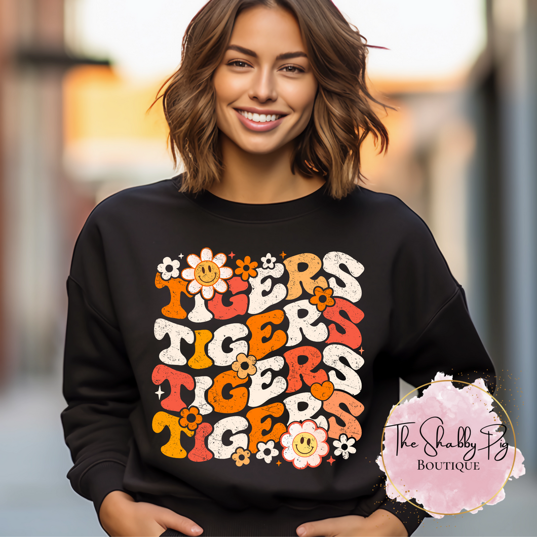 Retro TIGERS Stacked with Flowers | Adult