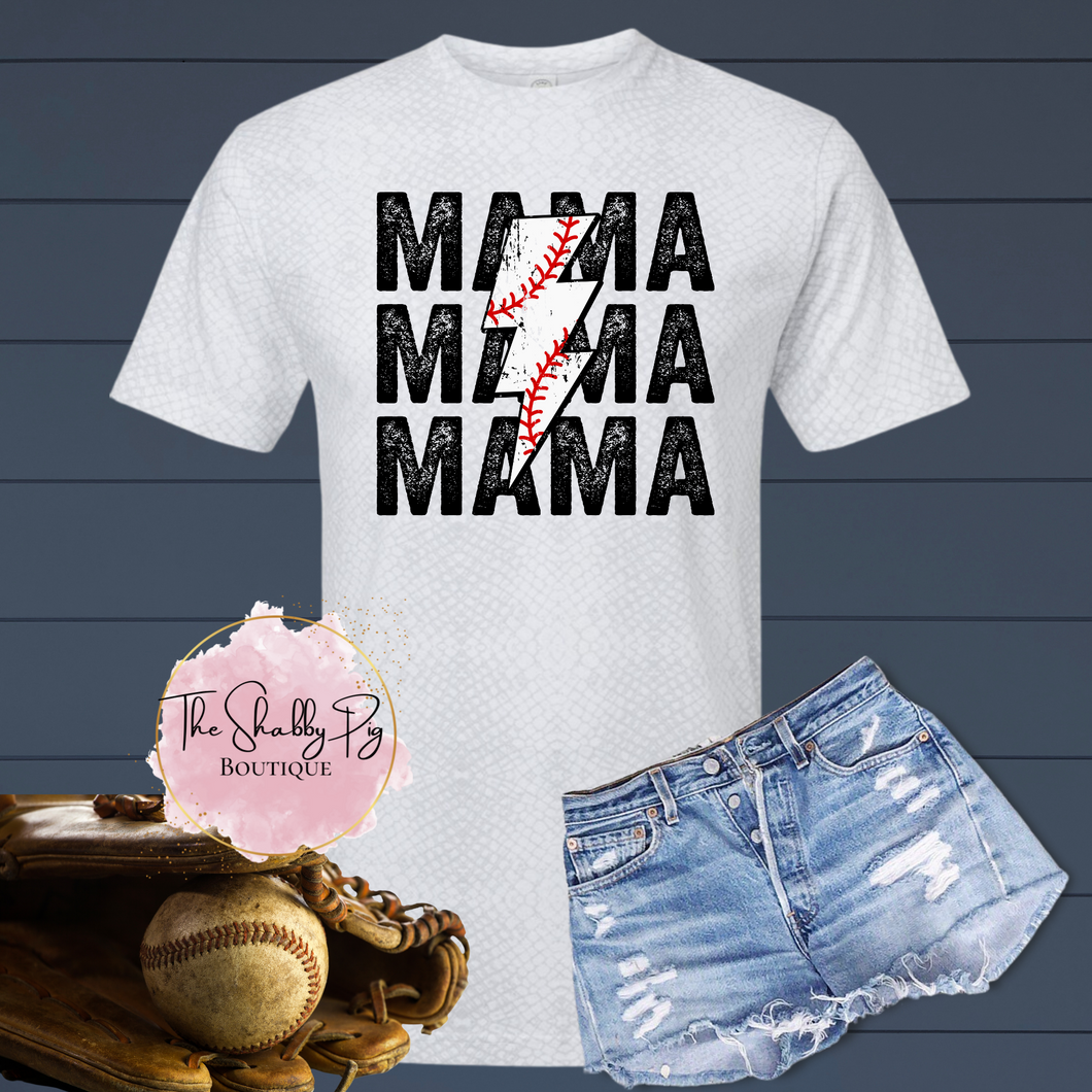MAMA Baseball Lightening Strike | Reptile print shirt