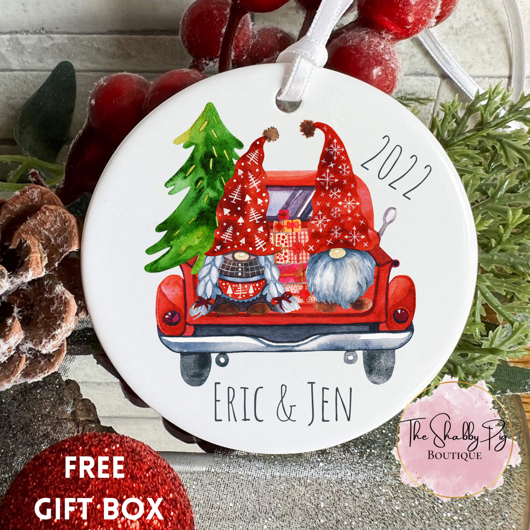 Vintage Truck & Gnomes Personalized Ornament