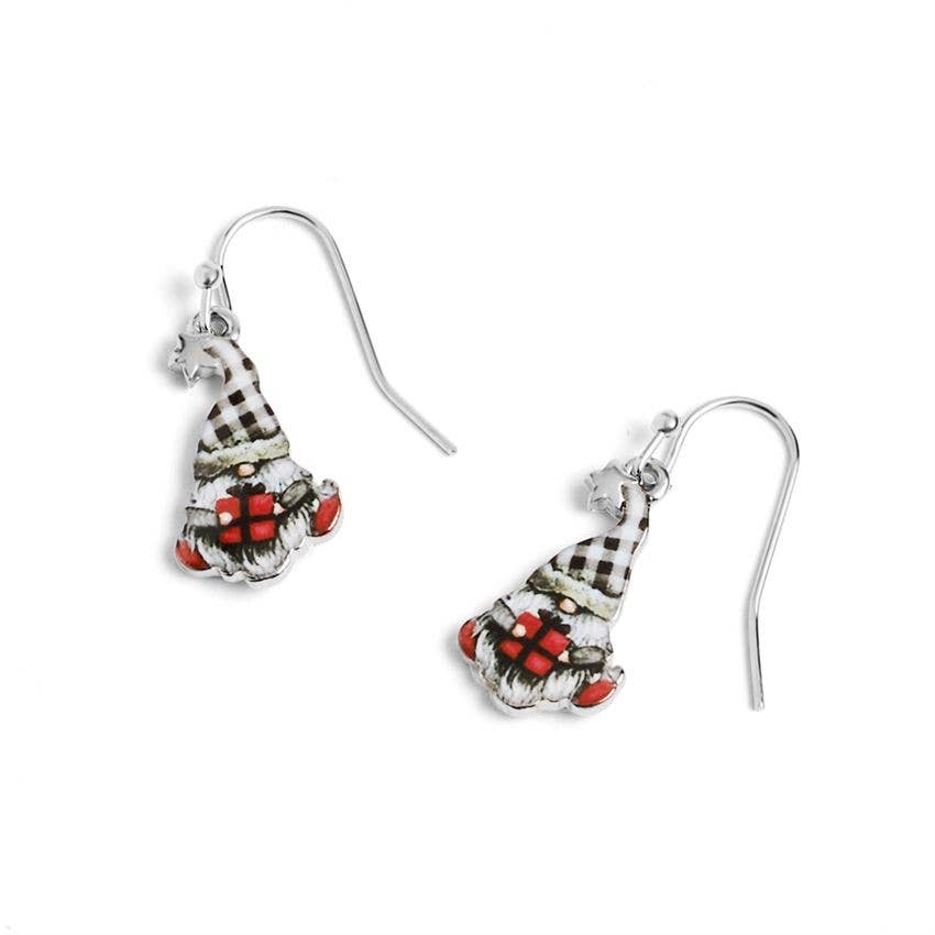 Gnome Dangle Christmas Earrings - Black/White