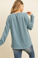 Load image into Gallery viewer, Fleeced Solid French Terry Round Neck Long-Sleeved Top
