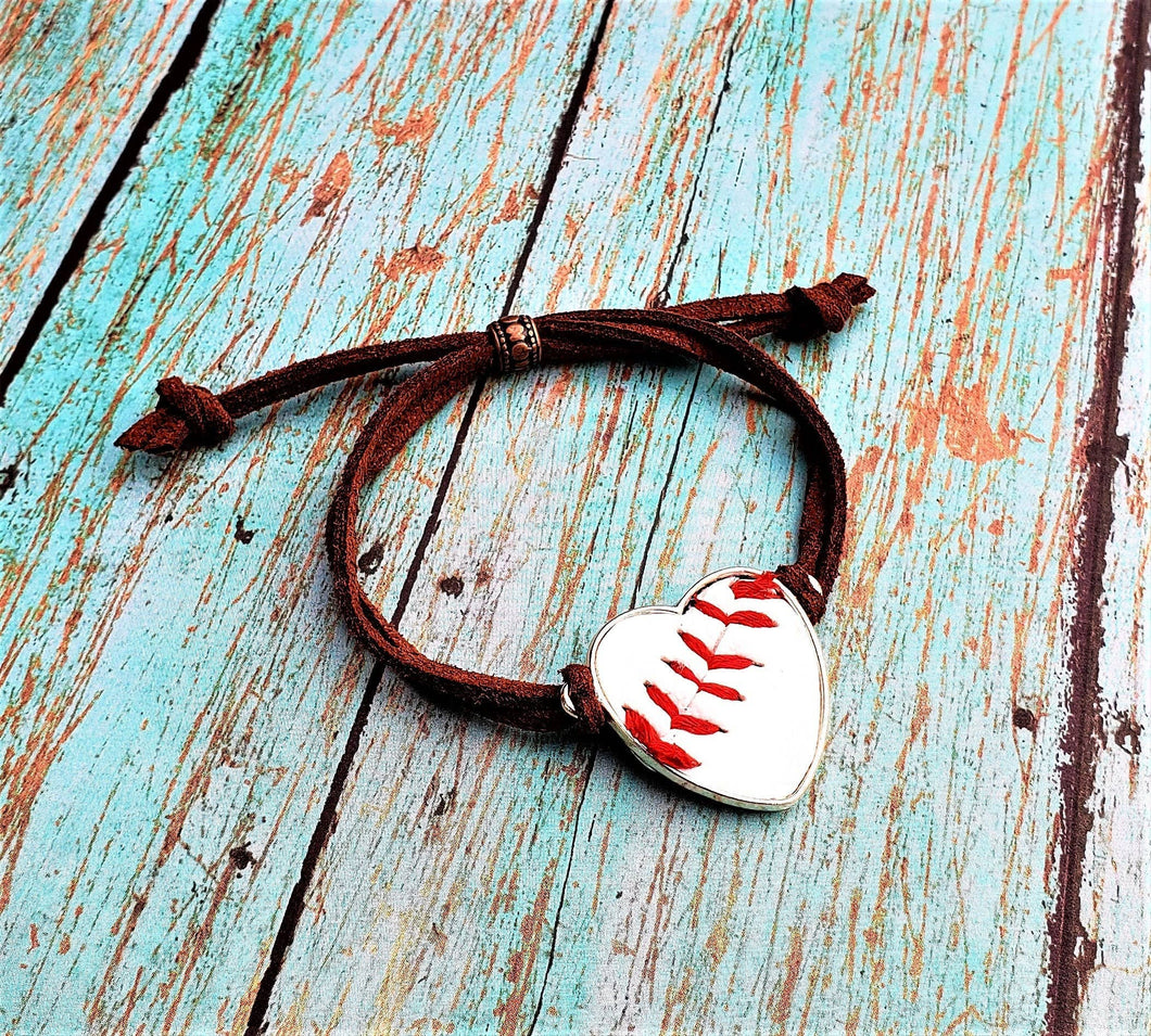 Adjustable Suede Baseball Heart Bracelet