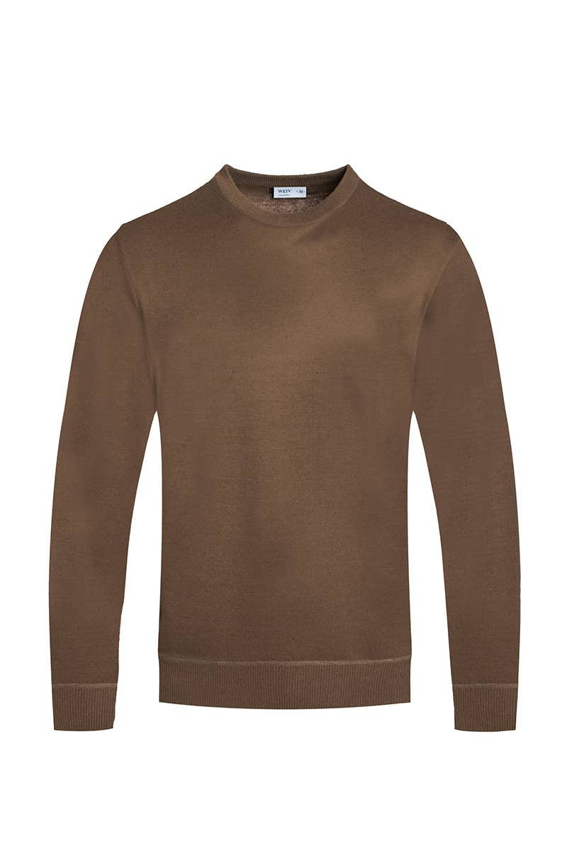 Mens Solid Round Neck Knit Sweater