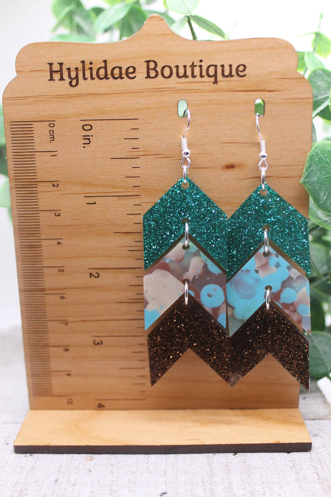 Arrows - Turquoise & Bronze Glitter || Dangle Earrings