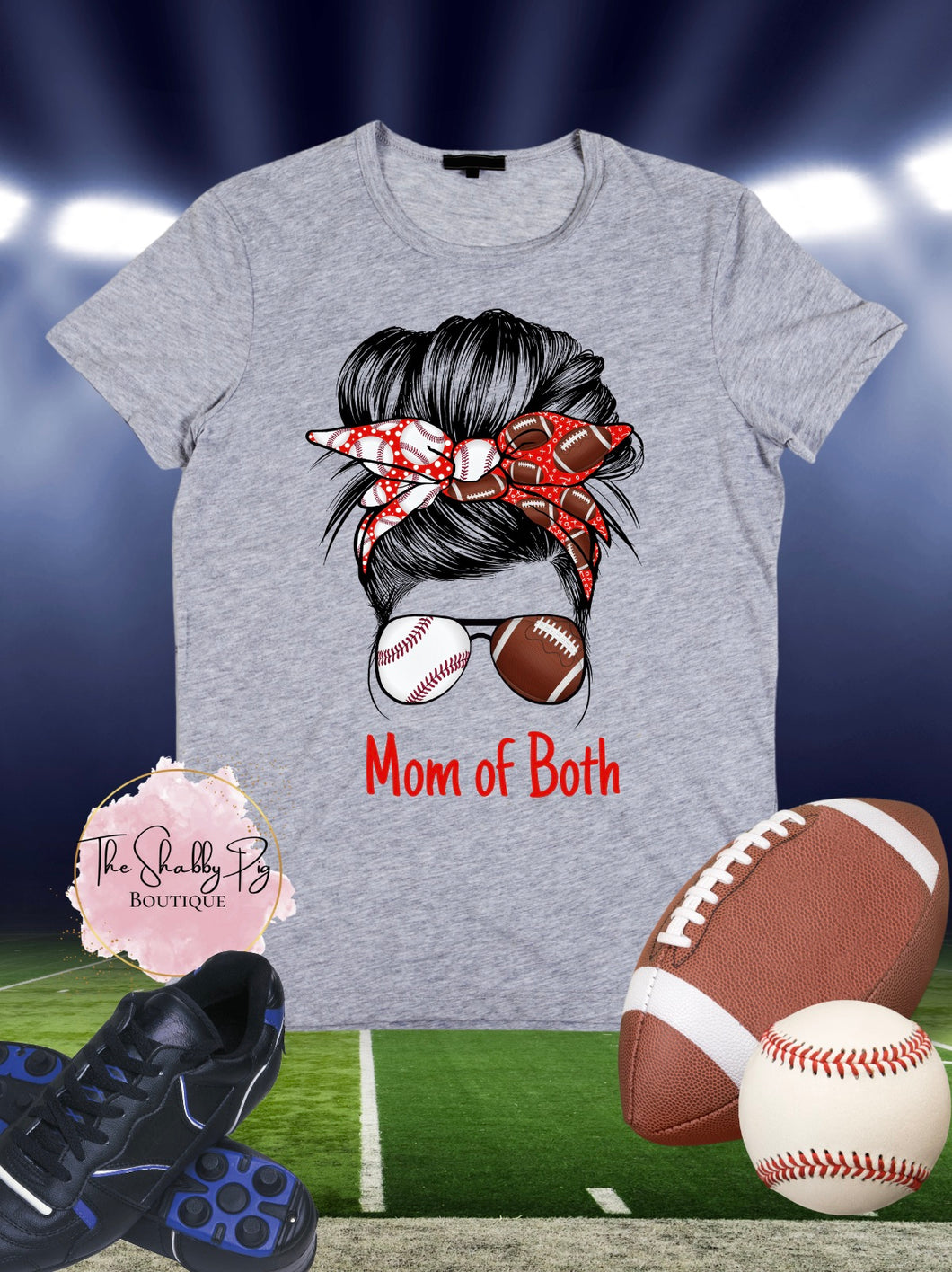 Mom of Both T-Shirt - Football & Baseball | RED