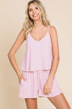 Load image into Gallery viewer, Double Flare Striped Romper in Pink and White
