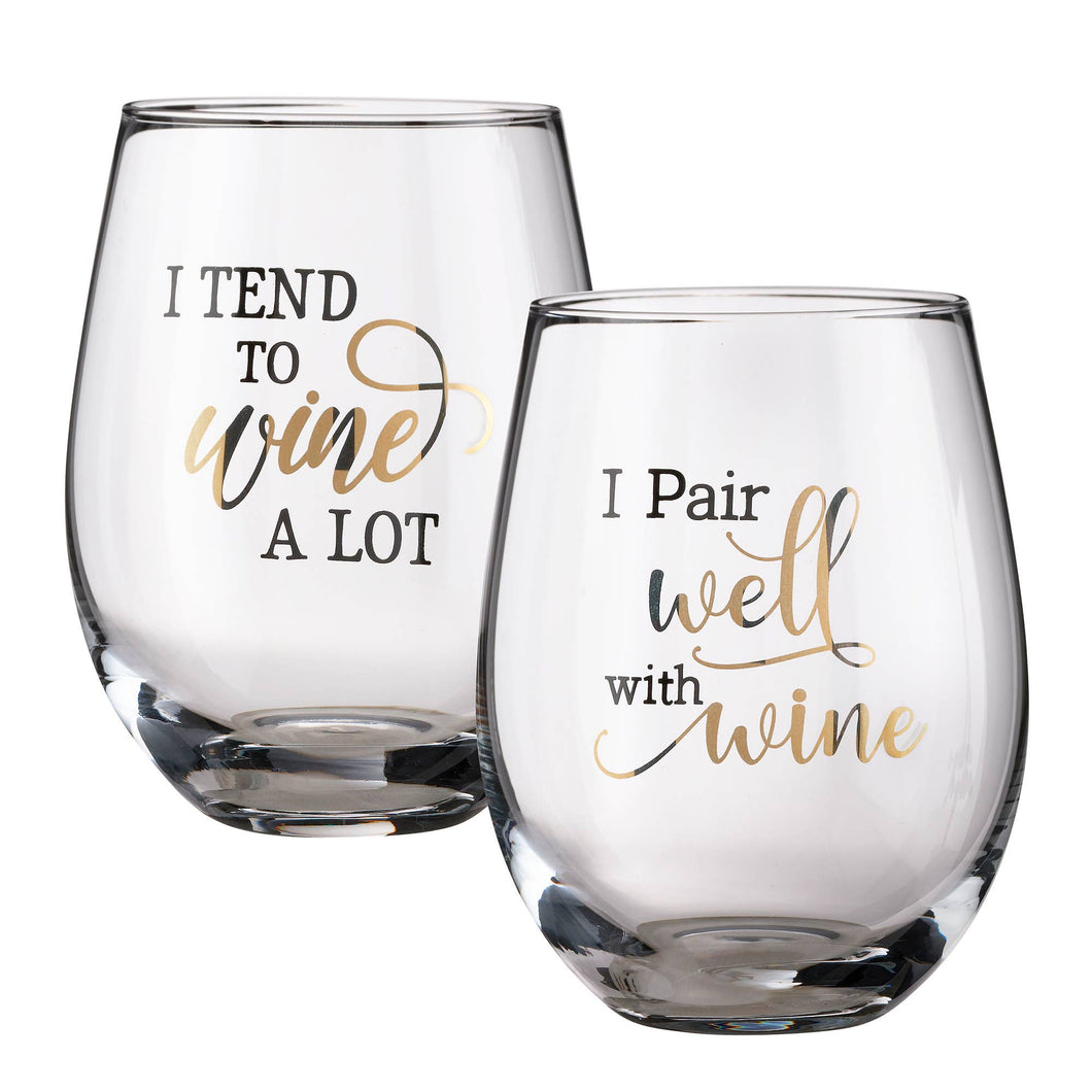 Wine Glass set with funny wine sayings