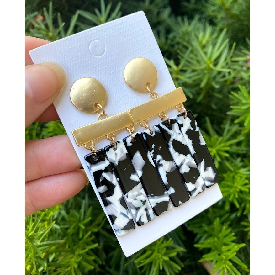Black Gold Chandelier Dangle Earrings