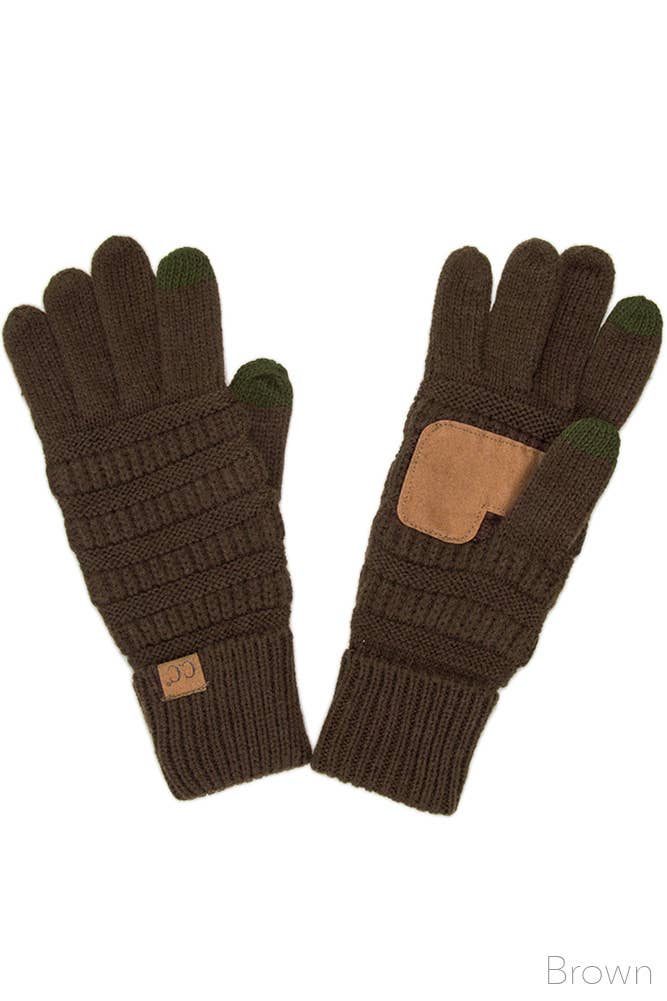 Knitted Touch Screen Compatible Gloves - Brown
