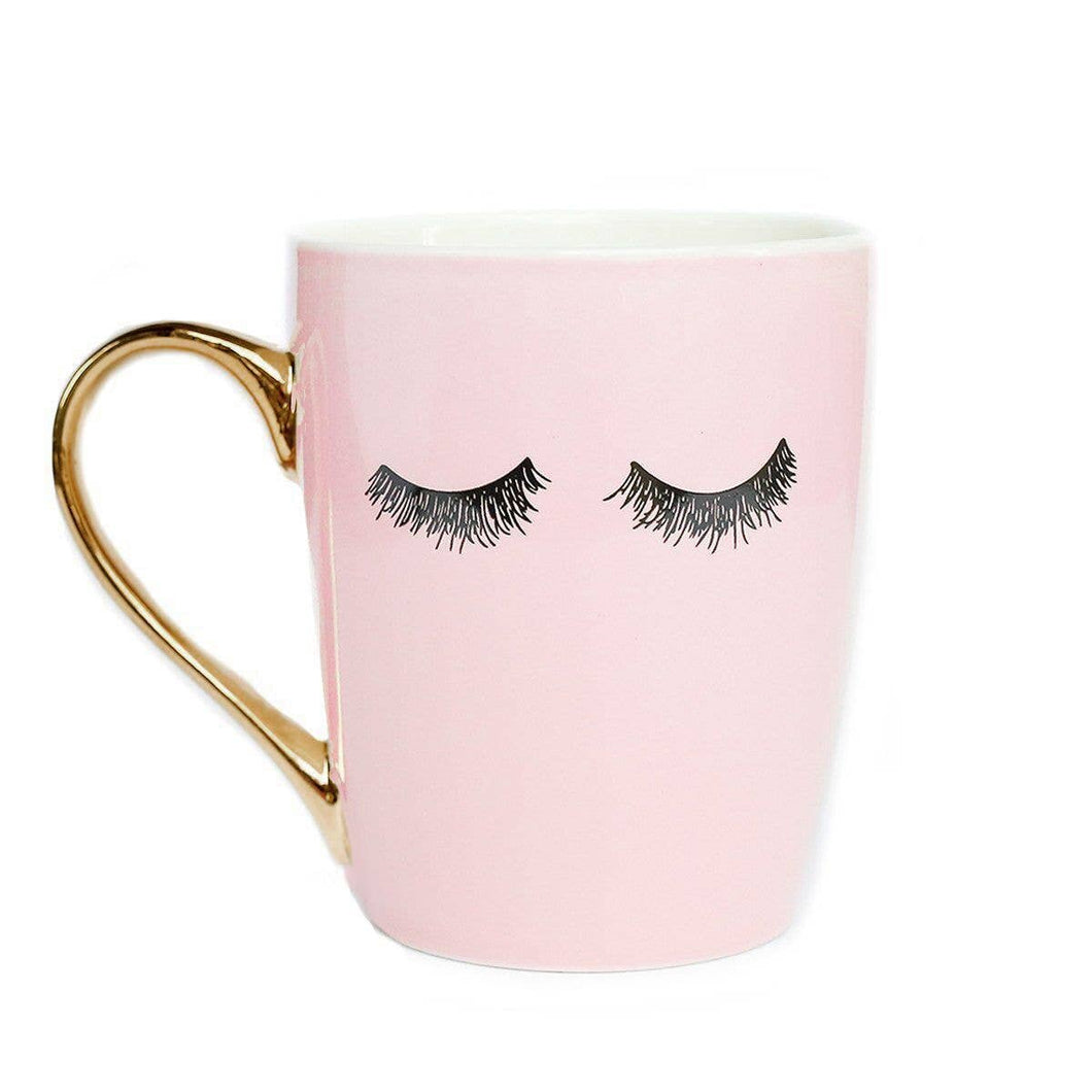 Eyelashes - Pink and Gold Coffee Mug - 16 oz