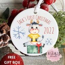 Load image into Gallery viewer, Childs First Christmas Ornament with Name | Bull
